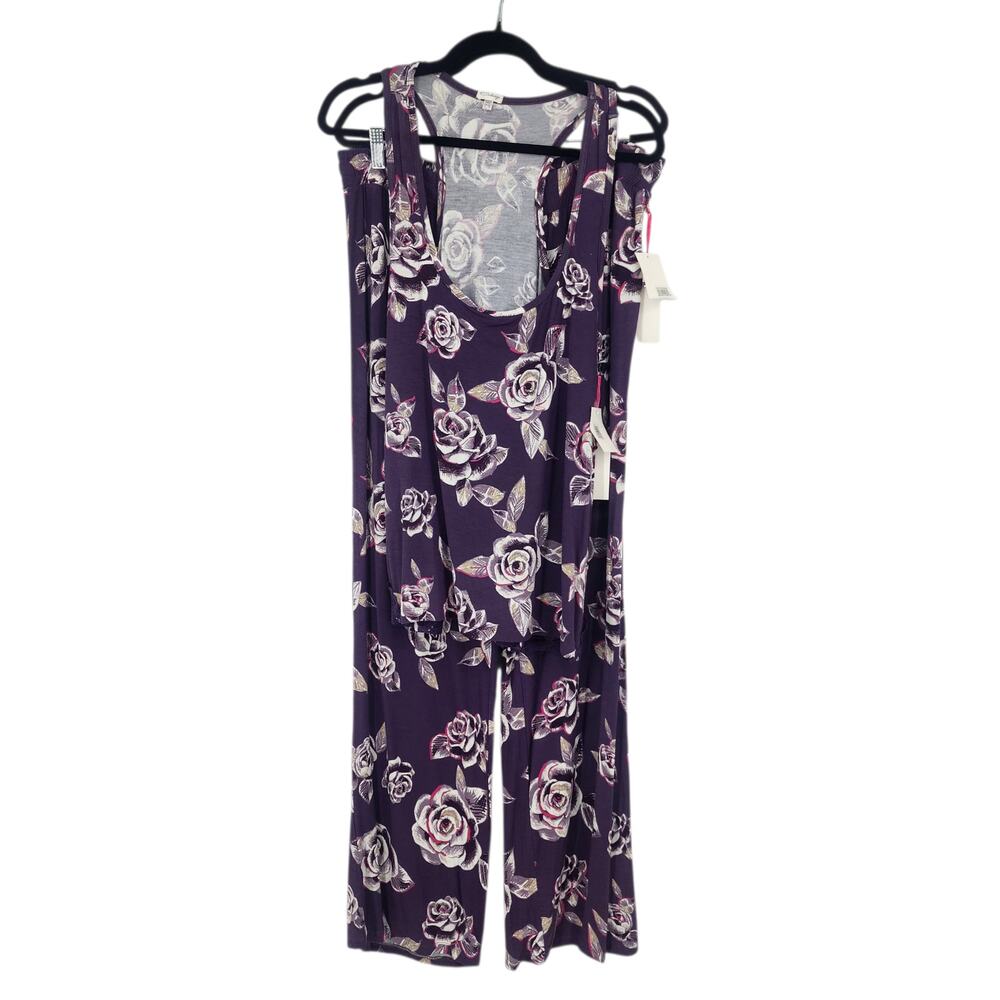 NWT PJ Salvage Purple Rock N’ Rose Print Tank Top & Pants Pajama Set Size XL